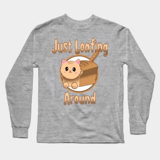 Cute Kawaii Cat Loaf of Bread Just Loafing Around Funny Food Long Sleeve T-Shirt